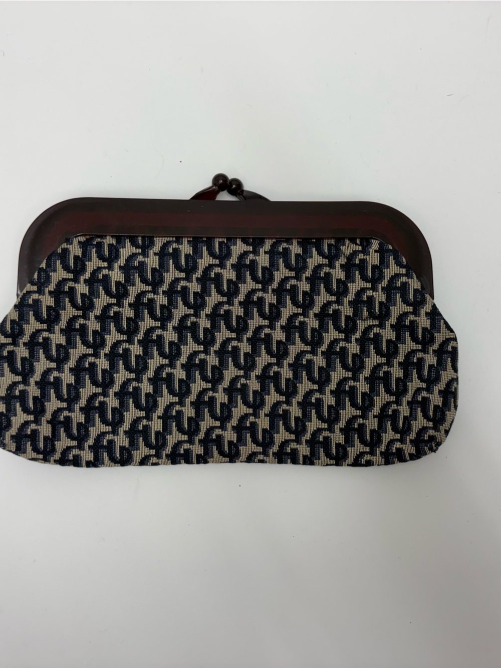 Tapestry Pattern Clutch in Navy and Cream